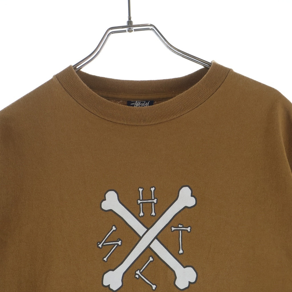 STUSSY(ステューシー) 90s OLD 紺タグ クロスボーン フロントプリント 半袖Tシャツ カットソー ブラウン