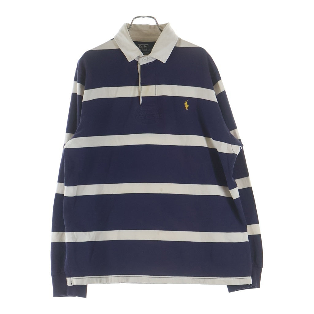POLO RALPH LAUREN(ポロラルフローレン) 90s スモールポニー刺繍 長袖ラガーシャツ ホワイト/ネイビー