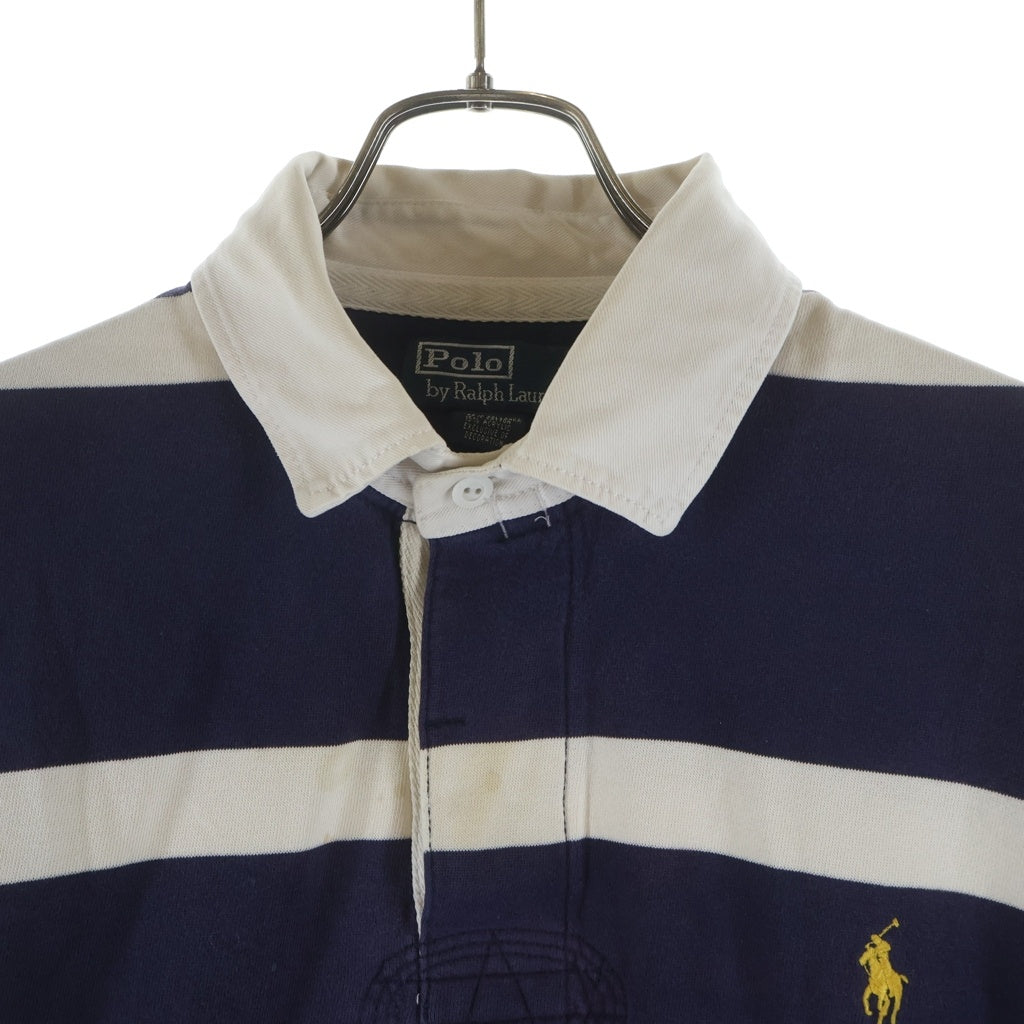 POLO RALPH LAUREN(ポロラルフローレン) 90s スモールポニー刺繍 長袖ラガーシャツ ホワイト/ネイビー