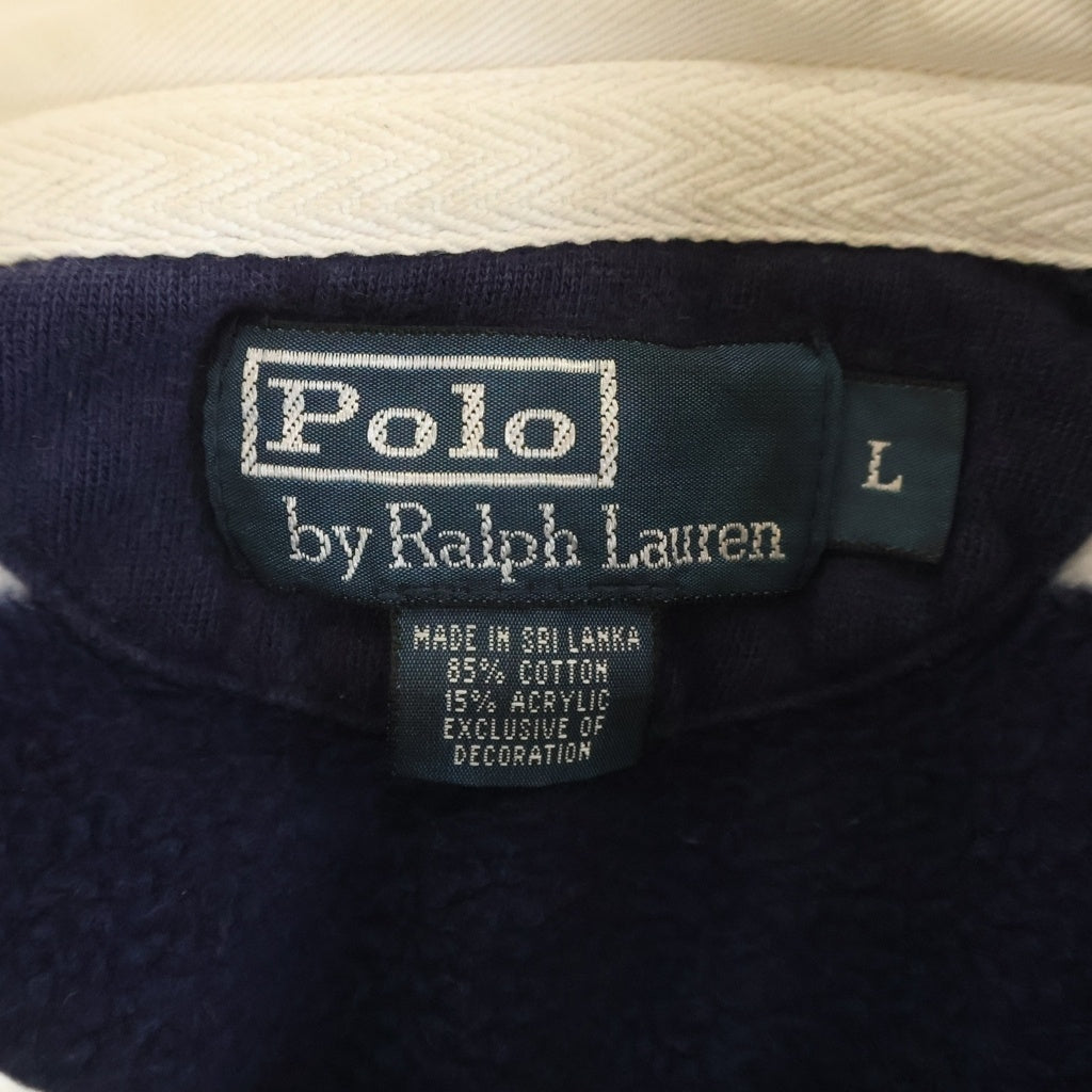POLO RALPH LAUREN(ポロラルフローレン) 90s スモールポニー刺繍 長袖ラガーシャツ ホワイト/ネイビー