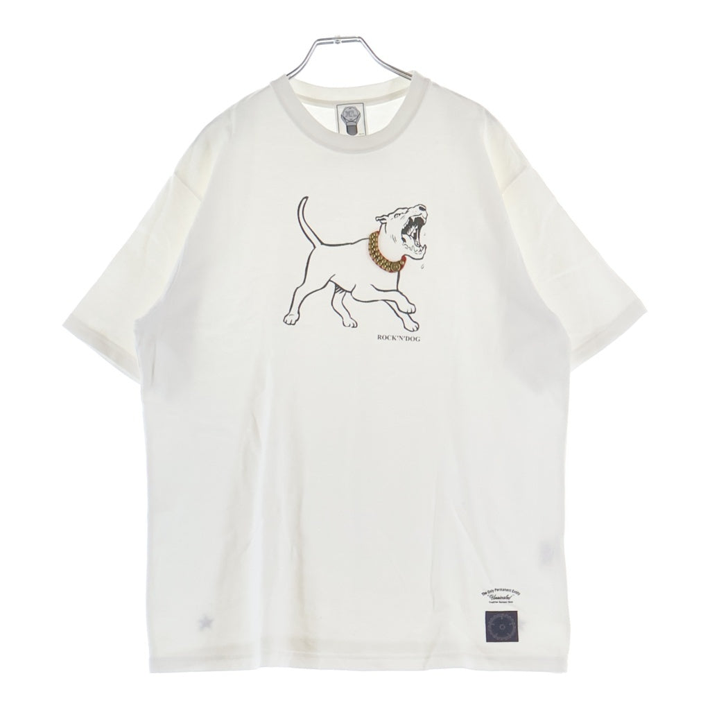 m&m(エムアンドエム) Wolfs Head Unrivaled ウルフズヘッド アンライバルド スタッズ ドッグ プリント クルーネック半袖Tシャツ カットソー ホワイト