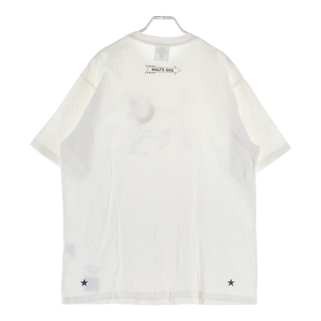 m&m(エムアンドエム) Wolfs Head Unrivaled ウルフズヘッド アンライバルド スタッズ ドッグ プリント クルーネック半袖Tシャツ カットソー ホワイト