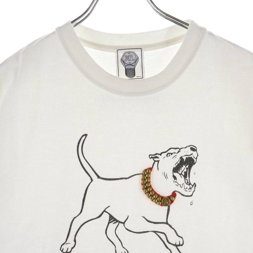 m&m(エムアンドエム) Wolfs Head Unrivaled ウルフズヘッド アンライバルド スタッズ ドッグ プリント クルーネック半袖Tシャツ カットソー ホワイト