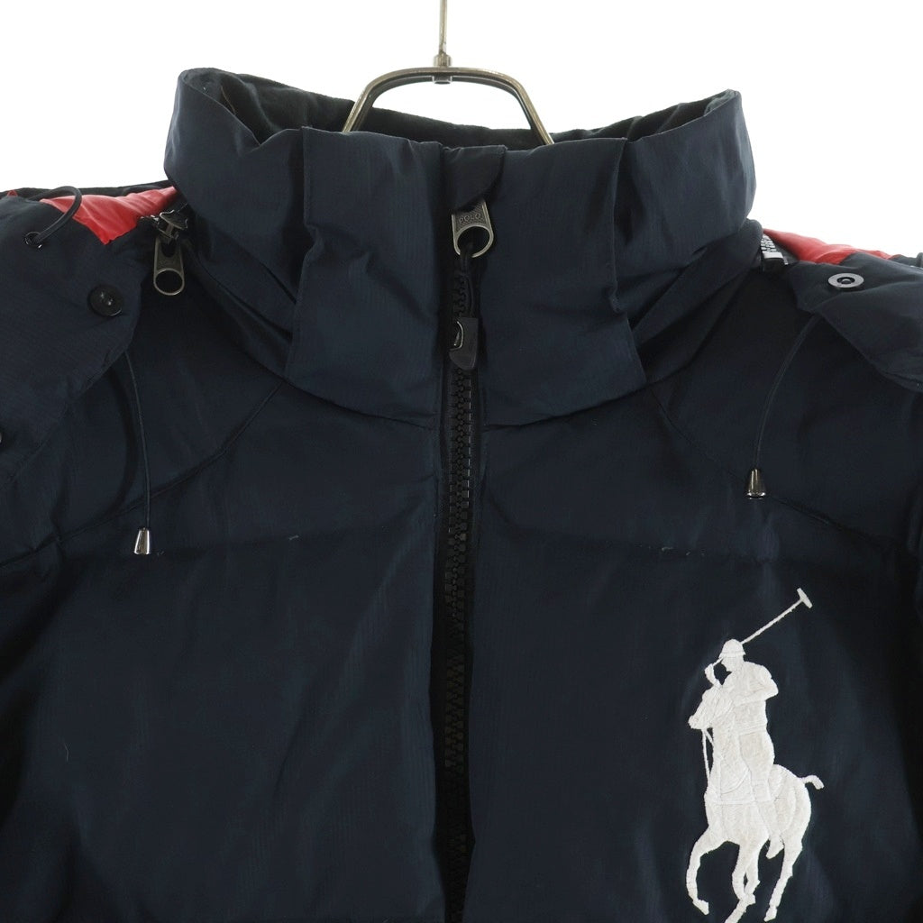 POLO RALPH LAUREN(ポロラルフローレン) フロントビッグポニー刺繍 ナイロン ダウンジャケット ブラック/レッド