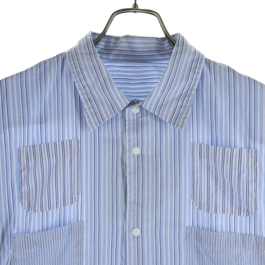SSZ(エスエスズィー) Surf&Sk8 8Pocket Shirt サーフアンドスケート 8ポケット ストライプ 長袖シャツ ブルー 11-11-4889-139