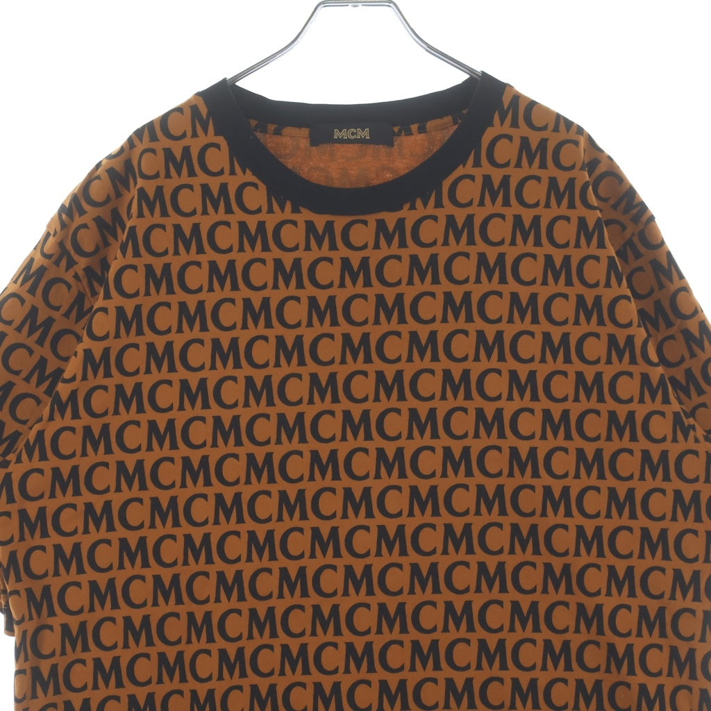 MCM(エム シー エム) Monogram Print T-shirt モノグラムプリント 総柄 リンガー 半袖Tシャツ カットソー ブラウン