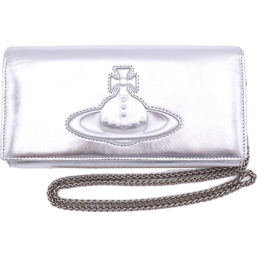 Vivienne Westwood(ヴィヴィアンウエストウッド) Metalic Leather Wallet Bag メタリック レザー ウォレット ショルダー バッグ シルバー