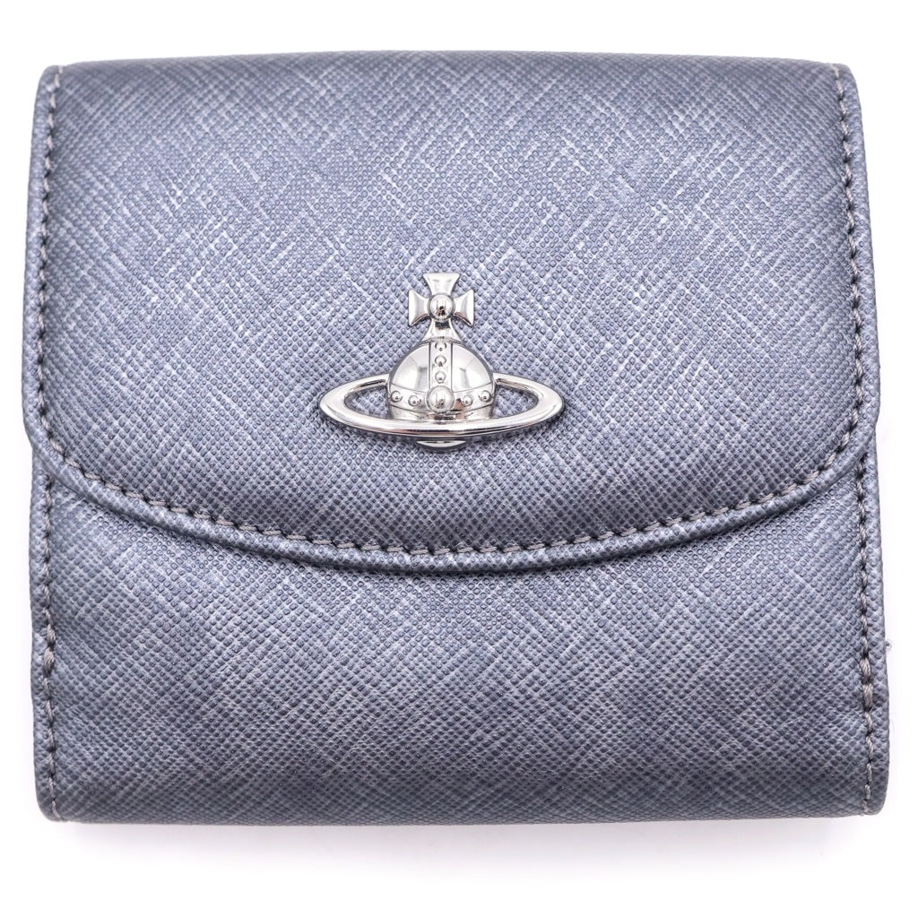 Vivienne Westwood(ヴィヴィアンウエストウッド) VICTORIA ORB SAFFIANO LEATHER COMPACT WALLET ヴィクトリアオーブ サフィアーノレザー コンパクトウォレット シルバー