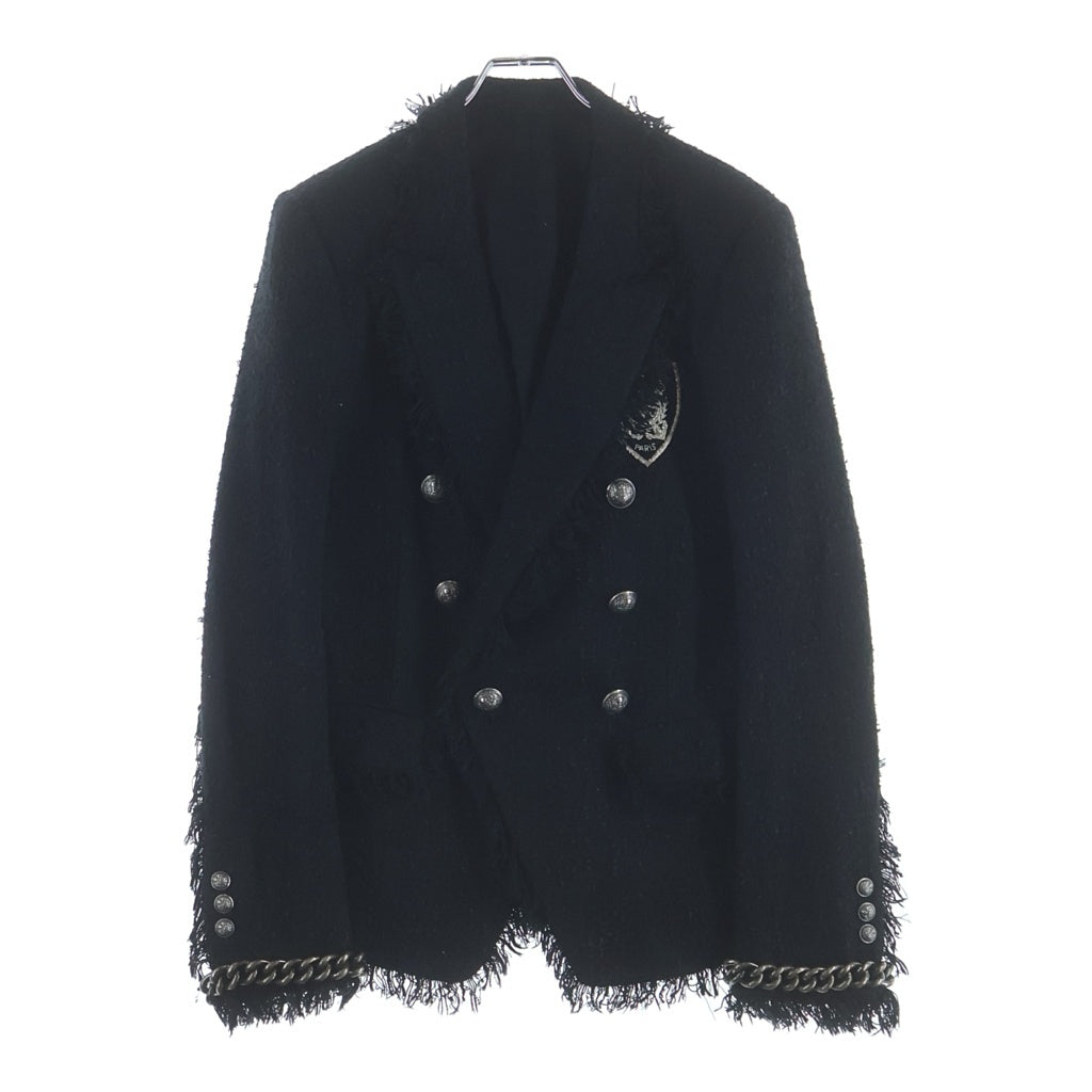 BALMAIN(バルマン) Logo Patch Tweed Blazer ロゴワッペン ツイード 袖チェーン装飾 ブレザー ジャケット ブラック S8H7010T338B