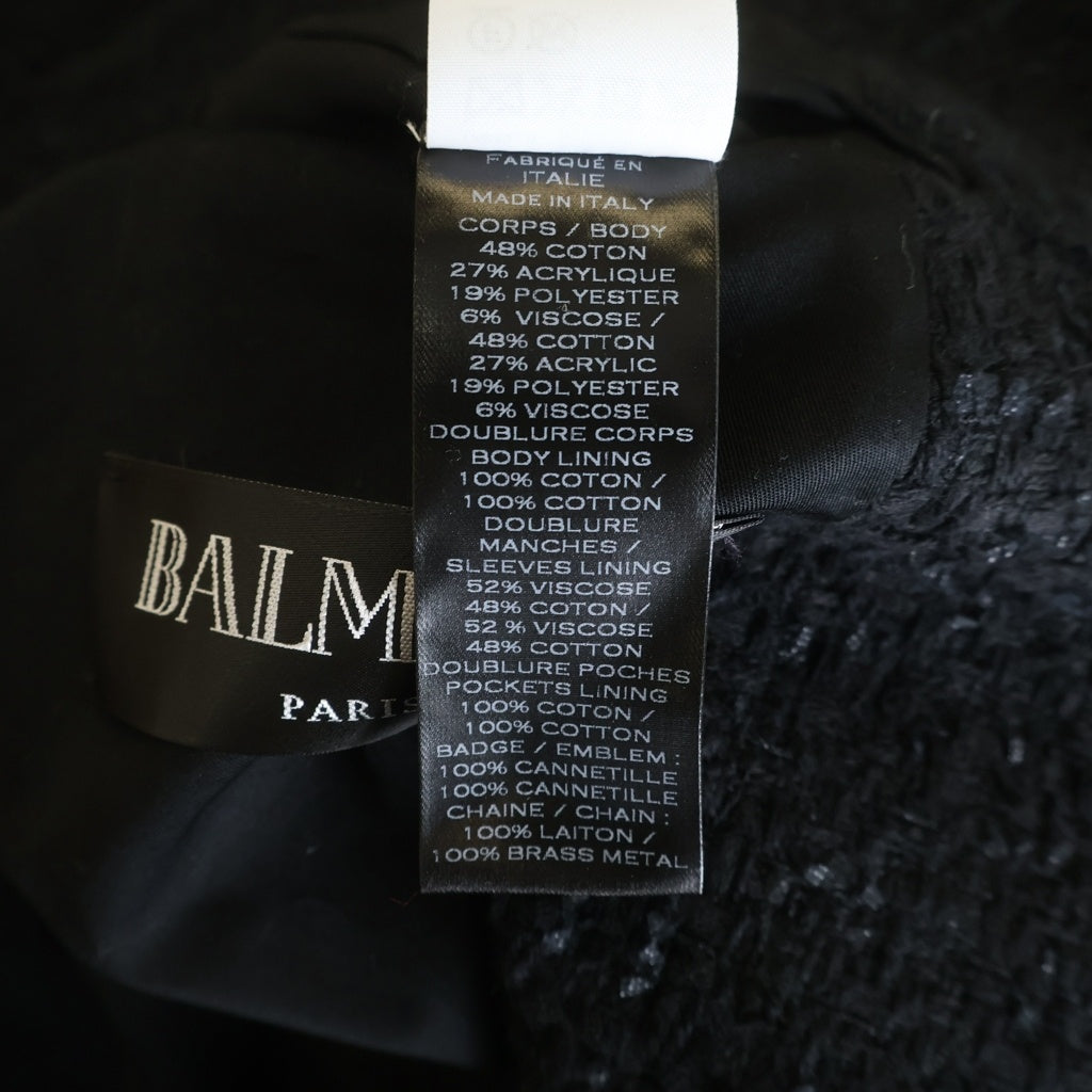 BALMAIN(バルマン) Logo Patch Tweed Blazer ロゴワッペン ツイード 袖チェーン装飾 ブレザー ジャケット ブラック S8H7010T338B