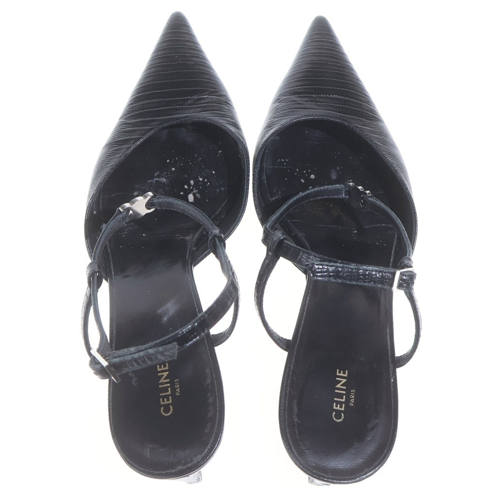 CELINE(セリーヌ) Trionphe Slingback Heels In Lizard In Nude トリオンフスリングバックヒール ブラック レディース