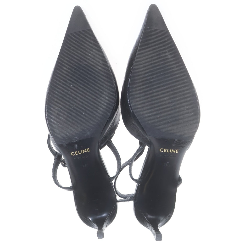 CELINE(セリーヌ) Trionphe Slingback Heels In Lizard In Nude トリオンフスリングバックヒール ブラック レディース