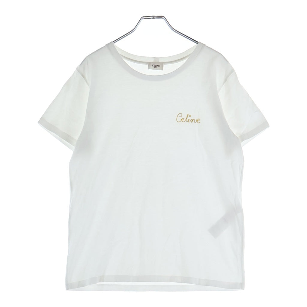 CELINE(セリーヌ) EMBROIDERED T-SHIRT フロントロゴ刺繍 コットン 半袖Tシャツ カットソー ホワイト 2X351671Q レディース