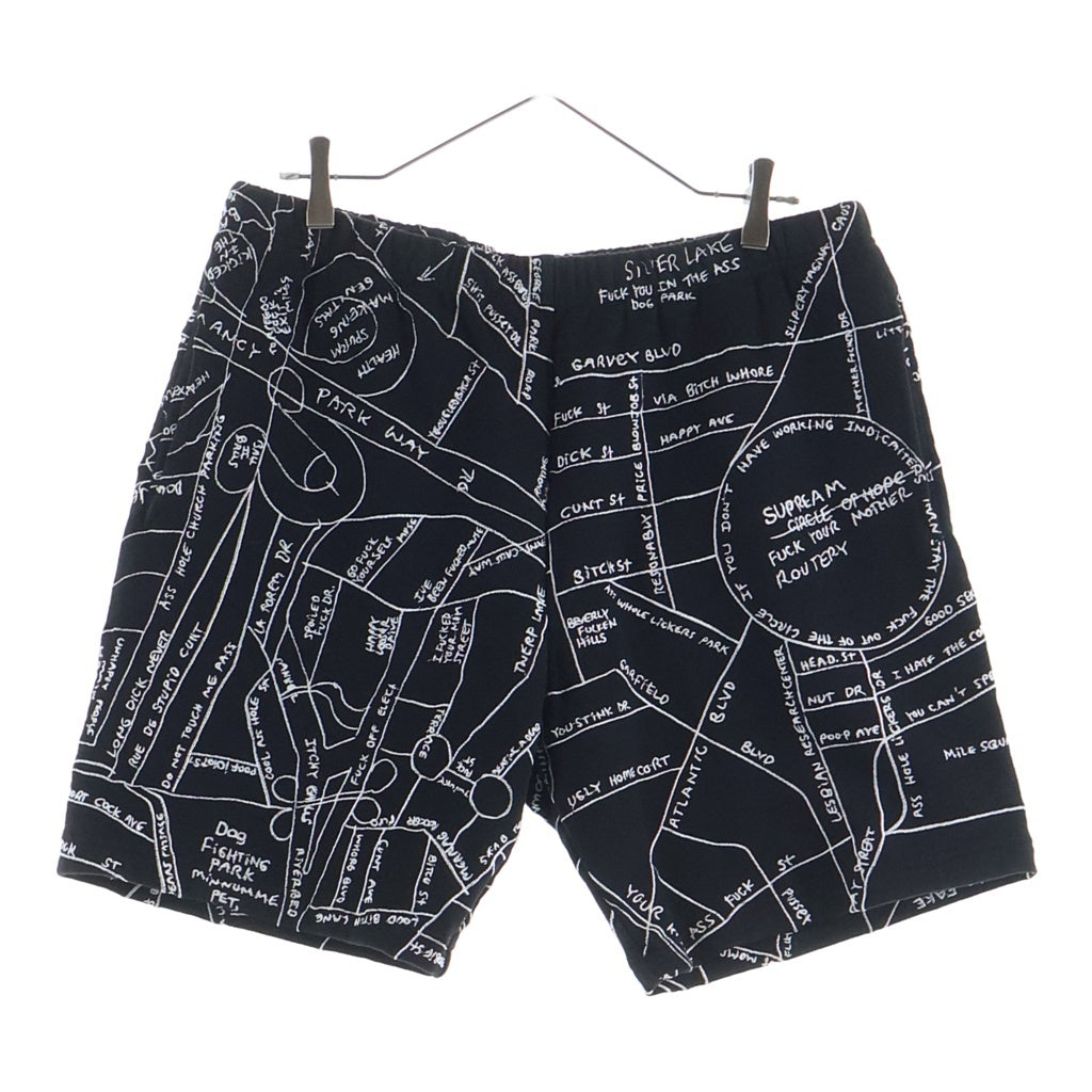 SUPREME(シュプリーム) 19SS × Gonz Embroidered Map Sweatshort マークゴンザレス エンブロイダード マップ 地図柄 スウェットショーツ ハーフパンツ ブラック