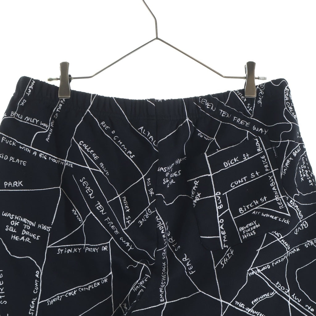 SUPREME(シュプリーム) 19SS × Gonz Embroidered Map Sweatshort マークゴンザレス エンブロイダード マップ 地図柄 スウェットショーツ ハーフパンツ ブラック