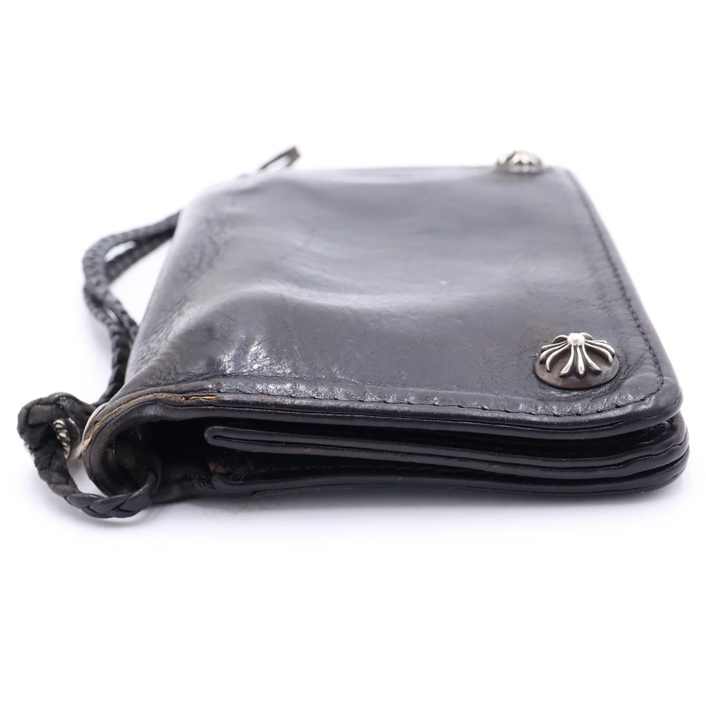 CHROME HEARTS(クロムハーツ) 2ZIP STRAP 2ジップストラップ クロスボールボタンレザーウォレット 財布 ブラック