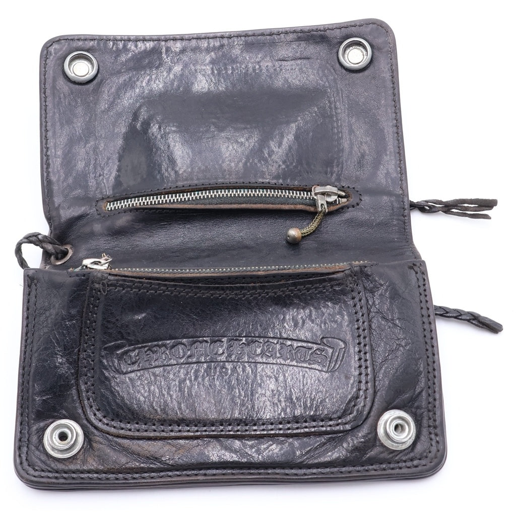 CHROME HEARTS(クロムハーツ) 2ZIP STRAP 2ジップストラップ クロスボールボタンレザーウォレット 財布 ブラック