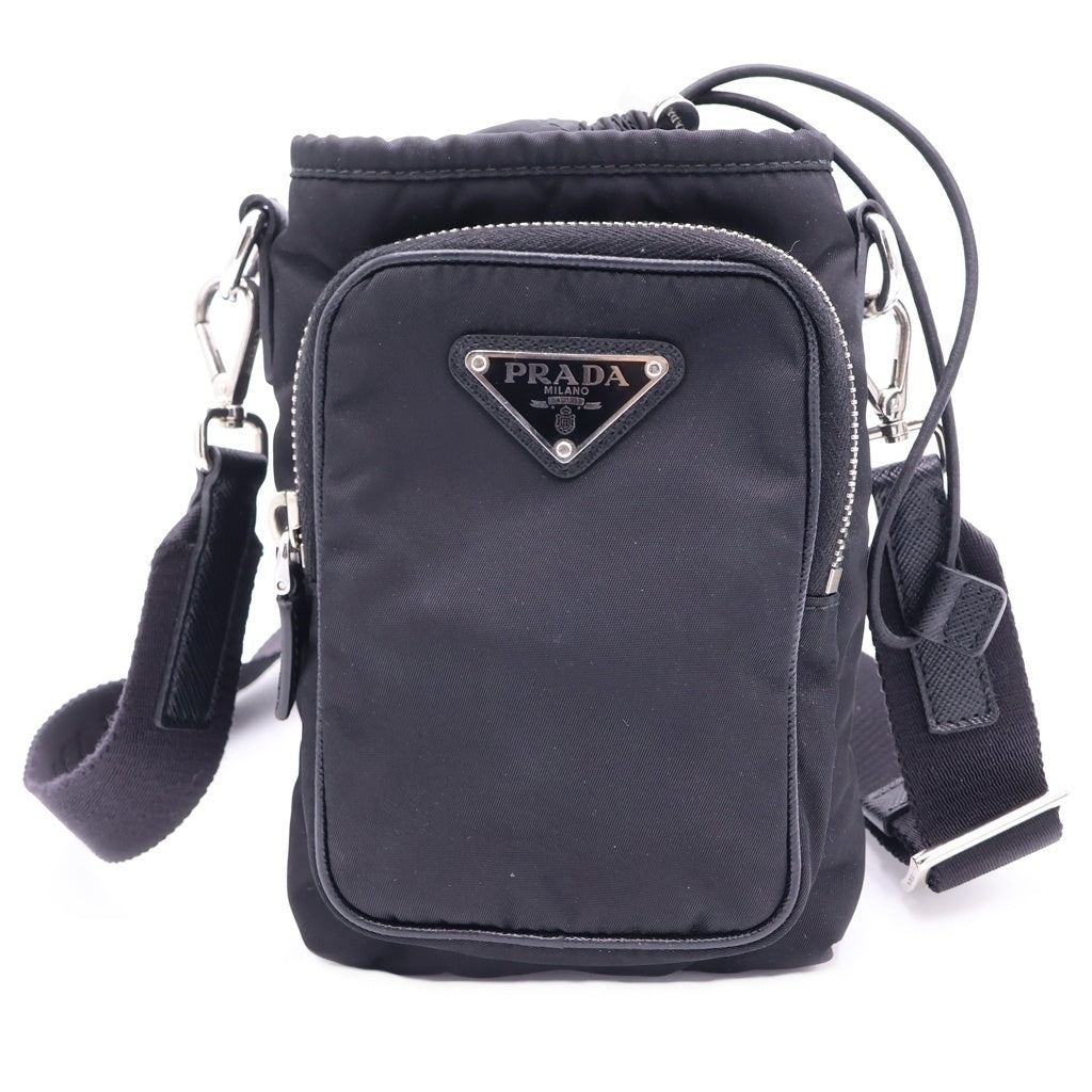PRADA(プラダ) Re-Nylon 三角プレート付きフォンポーチ ナイロンショルダーバッグ ブラック 2ZH155