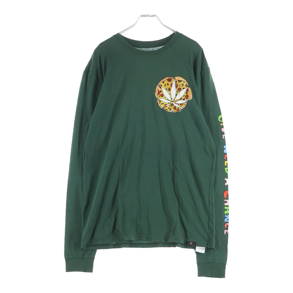 NO BRAND(ノーブランド) 【Porous Walker ポーラスウォーカー】Pizza Leaf L/S Tee ピザ リーフ プリント クルーネック 半袖Tシャツ カットソー グリーン
