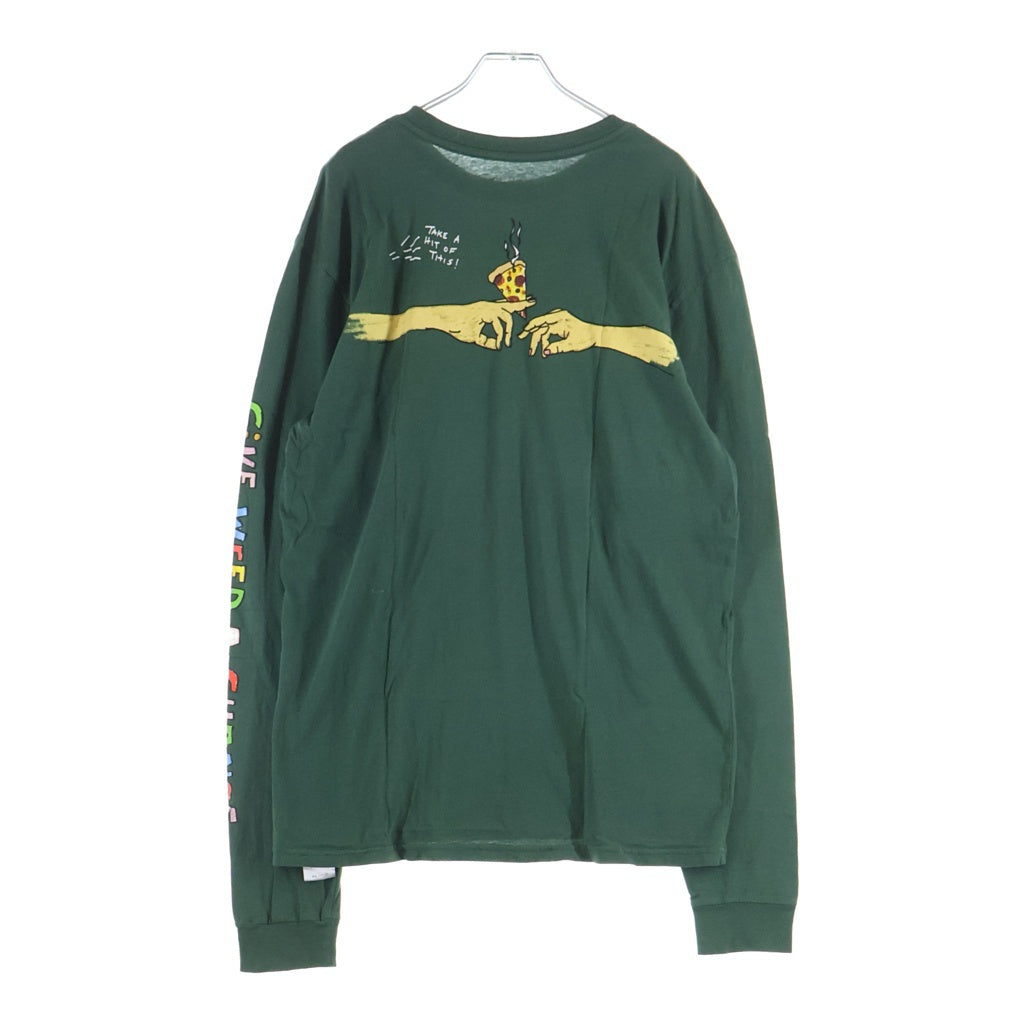 NO BRAND(ノーブランド) 【Porous Walker ポーラスウォーカー】Pizza Leaf L/S Tee ピザ リーフ プリント クルーネック 半袖Tシャツ カットソー グリーン