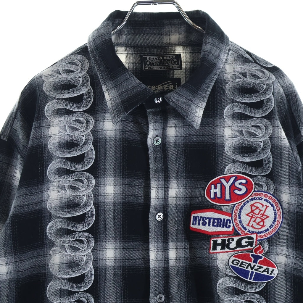 HYSTERIC GLAMOUR(ヒステリックグラマー) ×Genzai Snake Shirt ゲンザイ スネークワッペン フロントプリント 長袖シャツ ブラック GZ1290