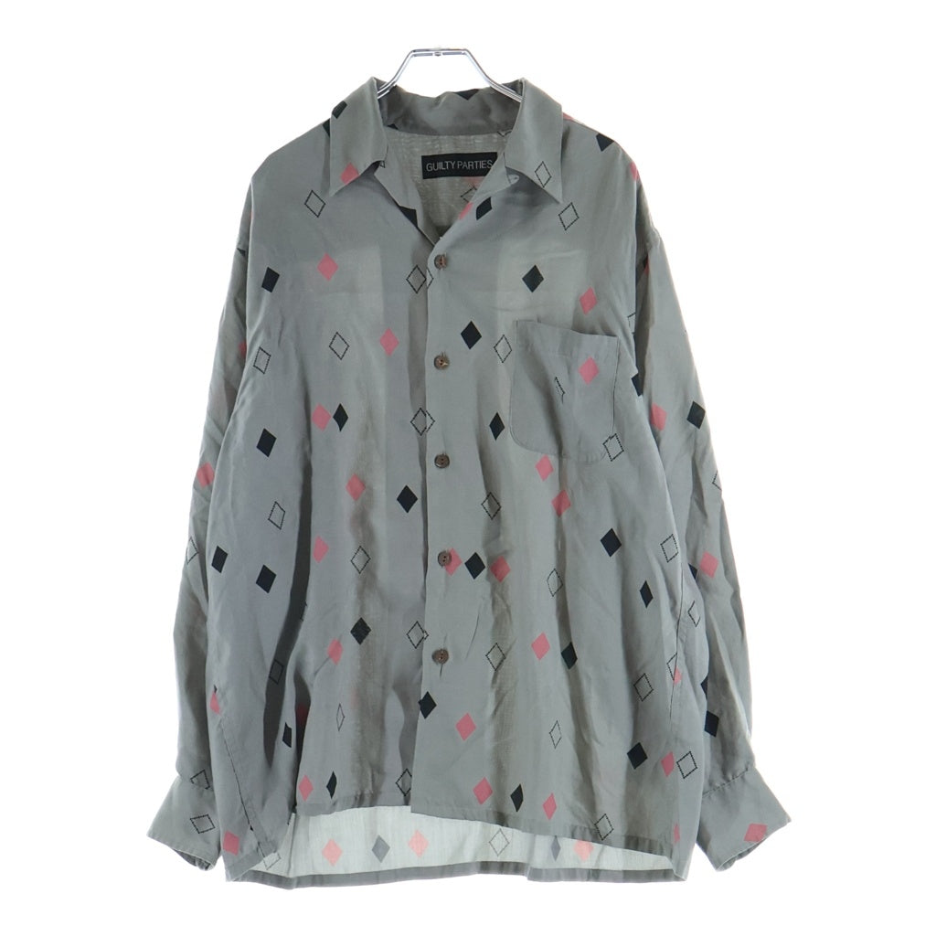 WACKO MARIA(ワコマリア) 24AW HAWAIIAN SHIRT L/S ダイヤ柄 ハワイアン オープンカラー 長袖シャツ グレー 24FW-WMS-HI04