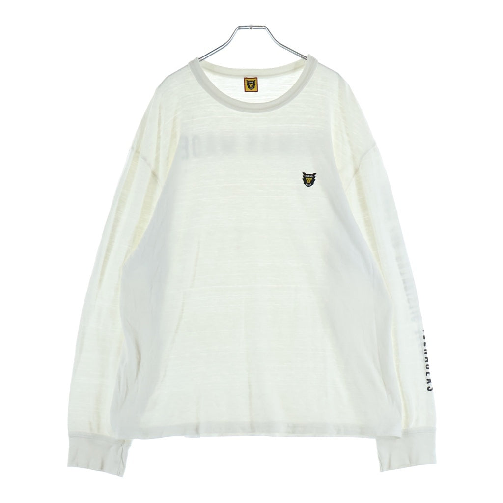 HUMAN MADE(ヒューマンメイド) Logo Patch L/S Tee 胸ロゴパッチ バック アーム プリント クルーネック 長袖Tシャツ ホワイト