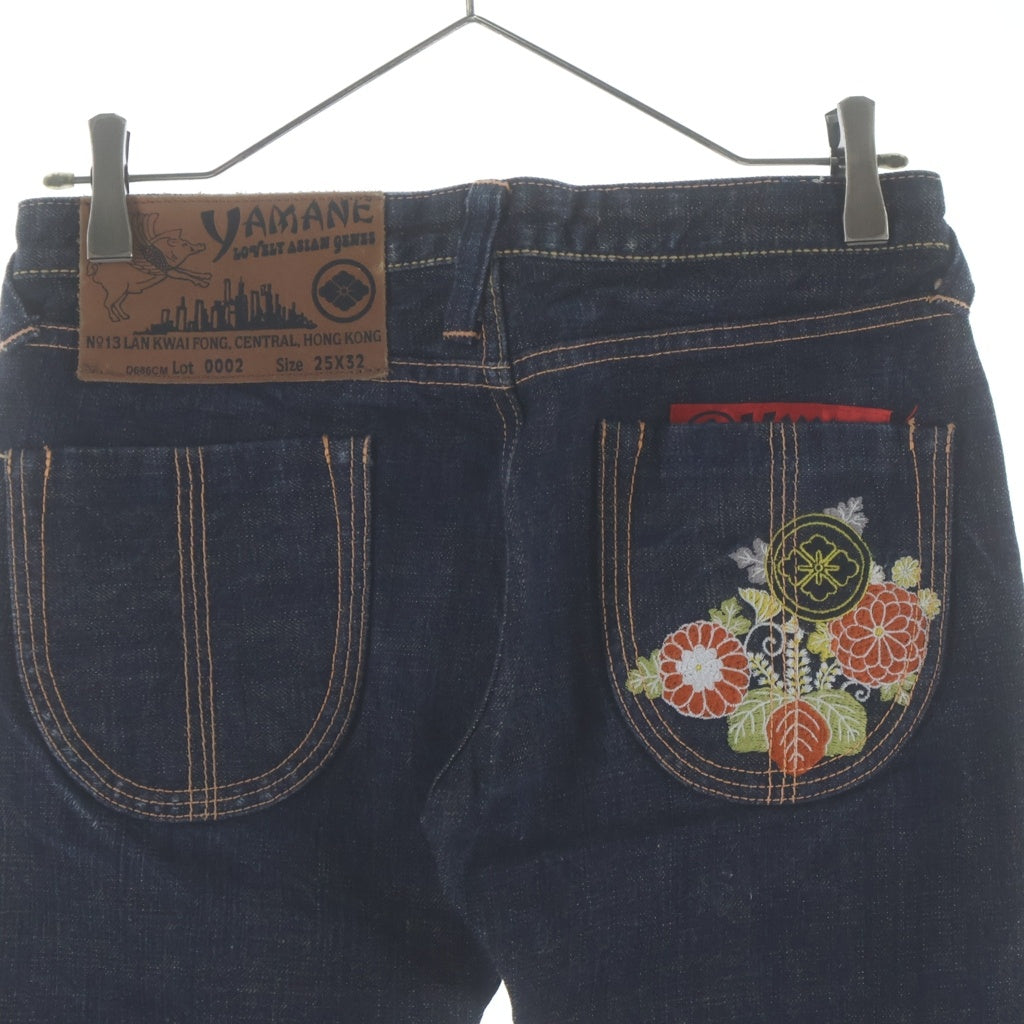 Yamane(ヤマネ) Flower Embroidery Flare Denim フラワー刺繍 赤耳 ボタンフライ フレアデニム パンツ インディゴ レディース