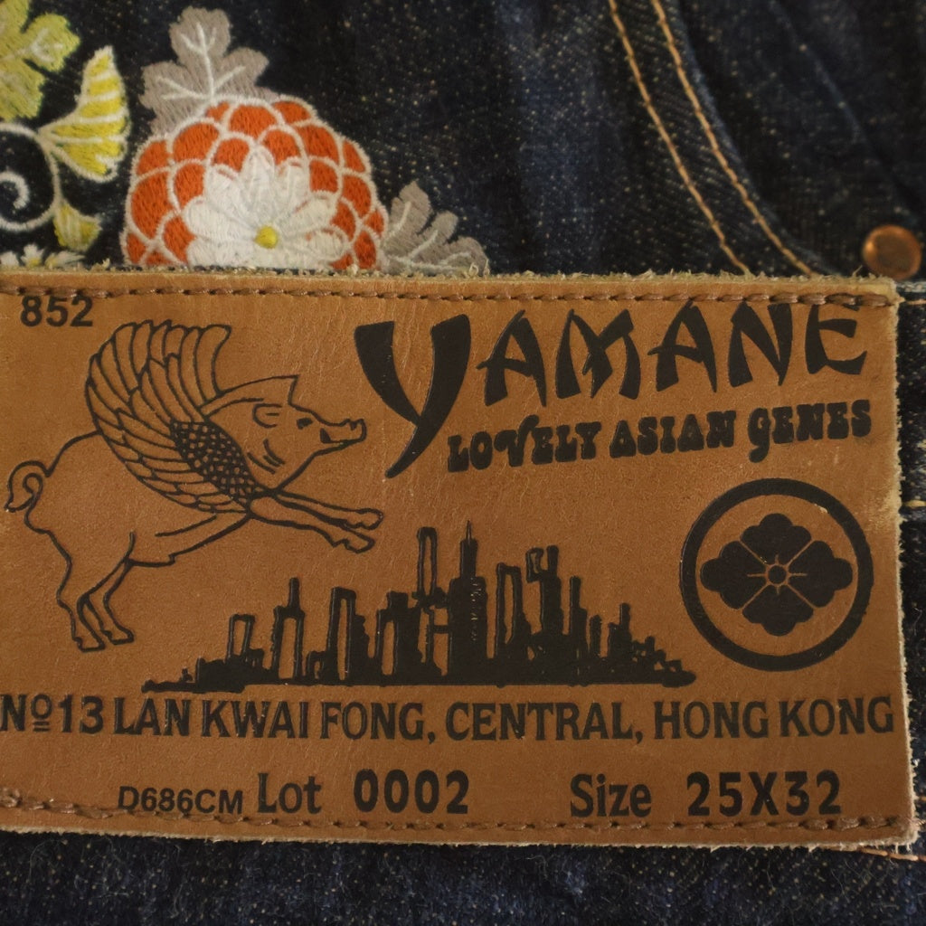 Yamane(ヤマネ) Flower Embroidery Flare Denim フラワー刺繍 赤耳 ボタンフライ フレアデニム パンツ インディゴ レディース
