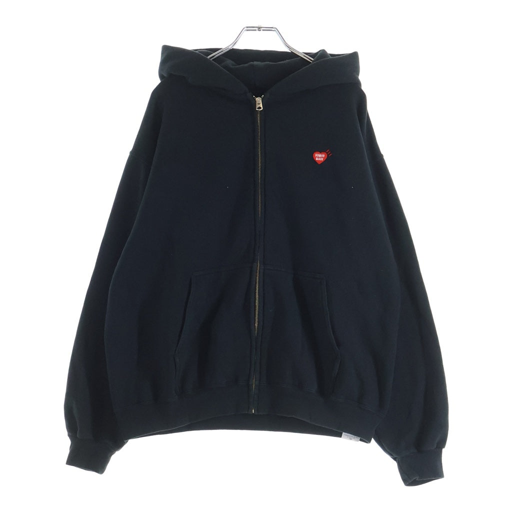 HUMAN MADE(ヒューマンメイド) 25AW CLASSIC ZIP-UP SWEAT HOODIE クラシック フロントハートロゴ ジップアップ プルオーバースウェットパーカー フーディ ブラック HM30CS051