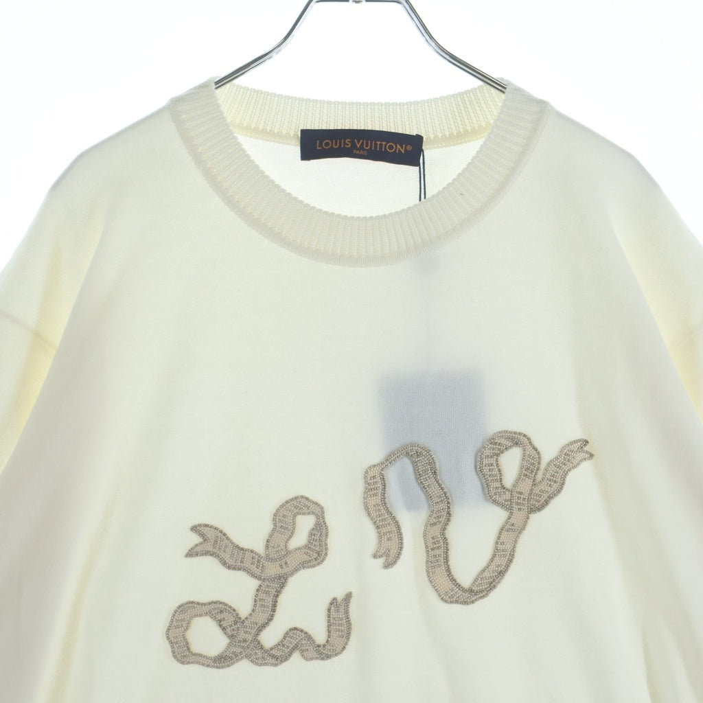 LOUIS VUITTON(ルイヴィトン) 25SS LVロゴ エンベリッシュド ショートスリーブ コットン クルーネック 半袖Tシャツ ホワイト RM251MM AUR HSN24W