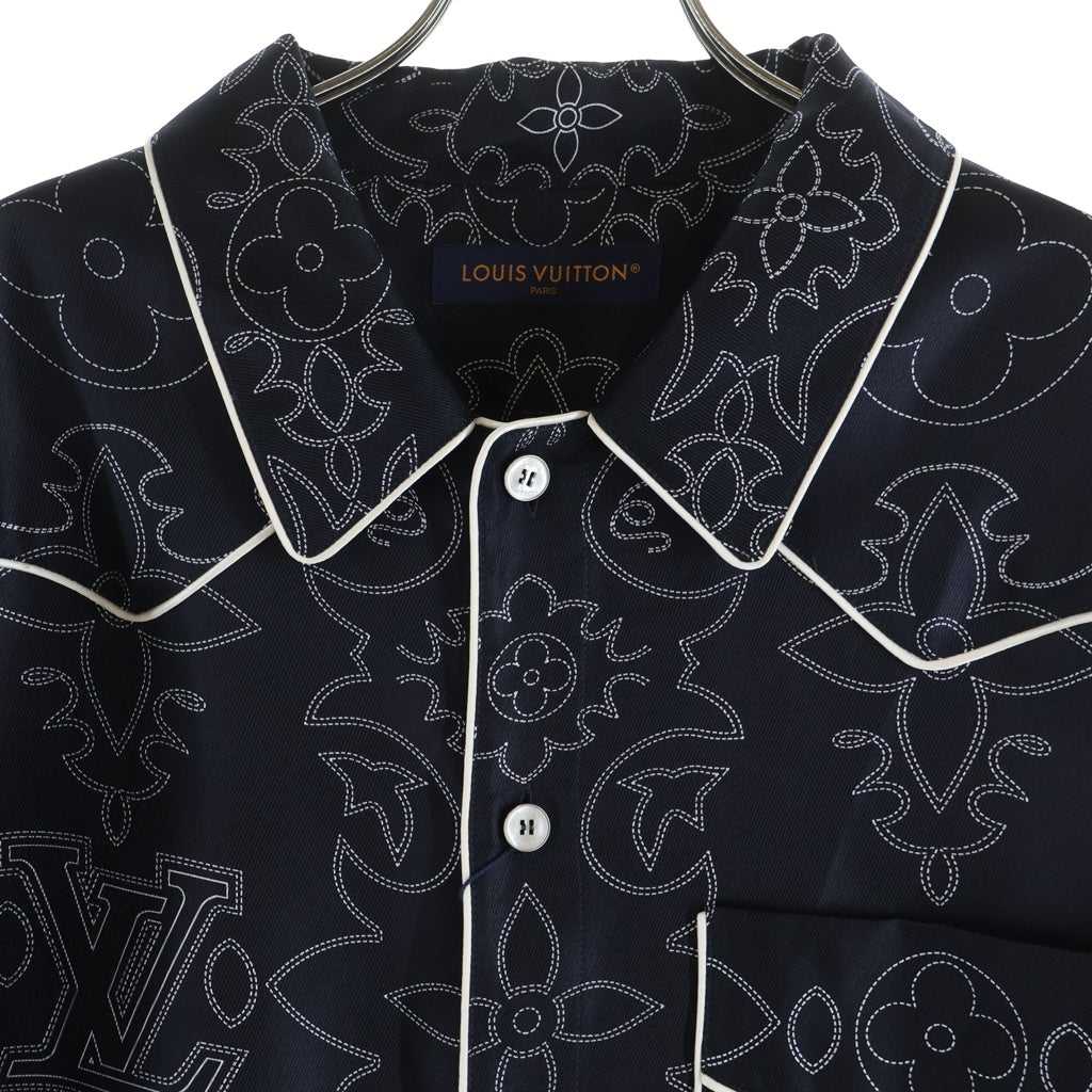 LOUIS VUITTON(ルイヴィトン) 24AW モノグラムプリントデザイン 胸ポケット シルク 長袖シャツ ブラック RM242M MRR HRS80W