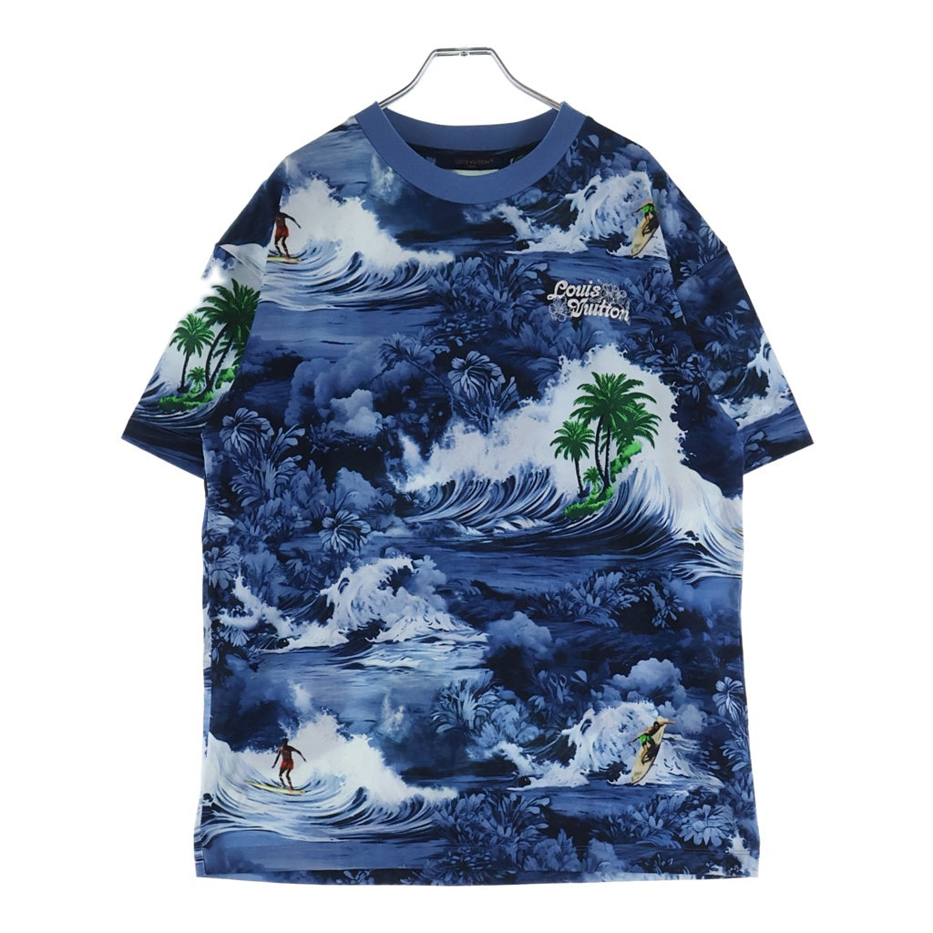 LOUIS VUITTON(ルイヴィトン) 24AW ロゴ エンブロイダリー 総柄 クルーネック 半袖Tシャツ カットソー ブルー RM242MM NPG HRY20W