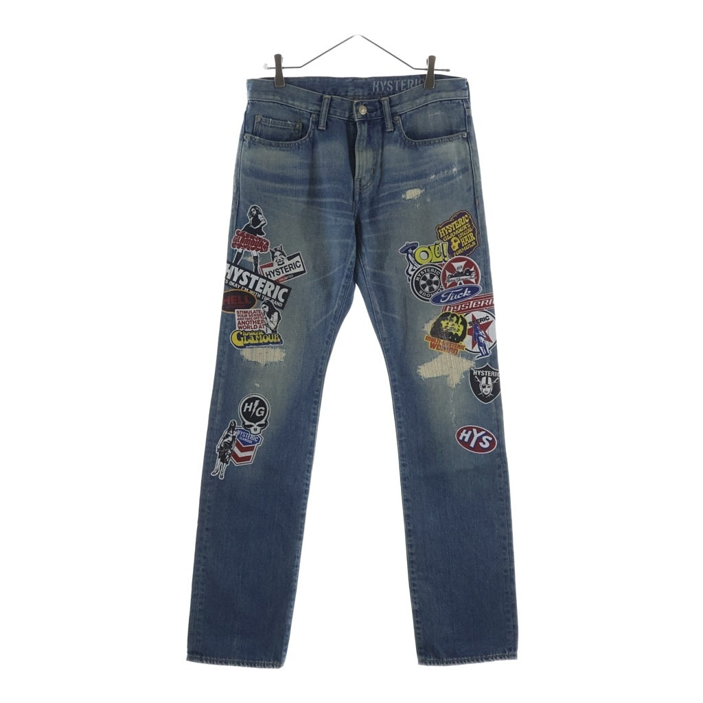 HYSTERIC GLAMOUR(ヒステリックグラマー) Girl Print Sticker Denim Pant ダメージ加工 ガールプリント ステッカー デニムパンツ インディゴ 02223AP