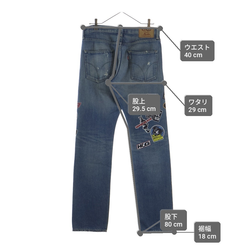 HYSTERIC GLAMOUR(ヒステリックグラマー) Girl Print Sticker Denim Pant ダメージ加工 ガールプリント ステッカー デニムパンツ インディゴ 02223AP
