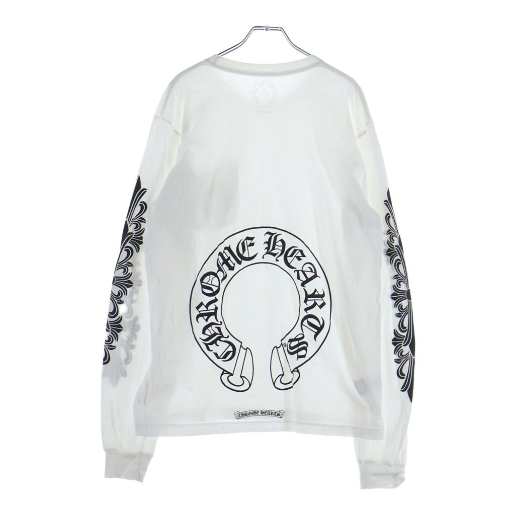 CHROME HEARTS(クロムハーツ) FLRL CRS HORSESHOE L/S バックホースシュー 袖フローラル ロングスリーブ 長袖Tシャツ カットソー ホワイト