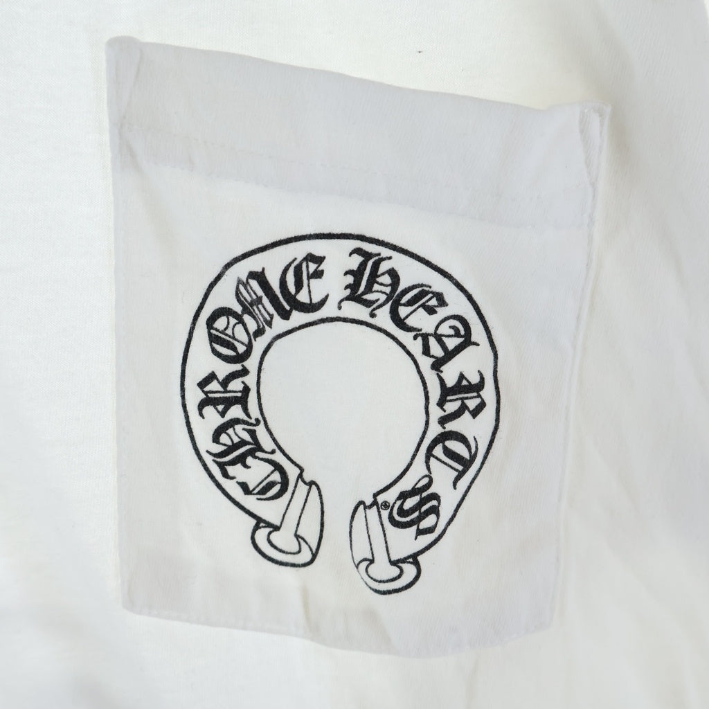 CHROME HEARTS(クロムハーツ) FLRL CRS HORSESHOE L/S バックホースシュー 袖フローラル ロングスリーブ 長袖Tシャツ カットソー ホワイト