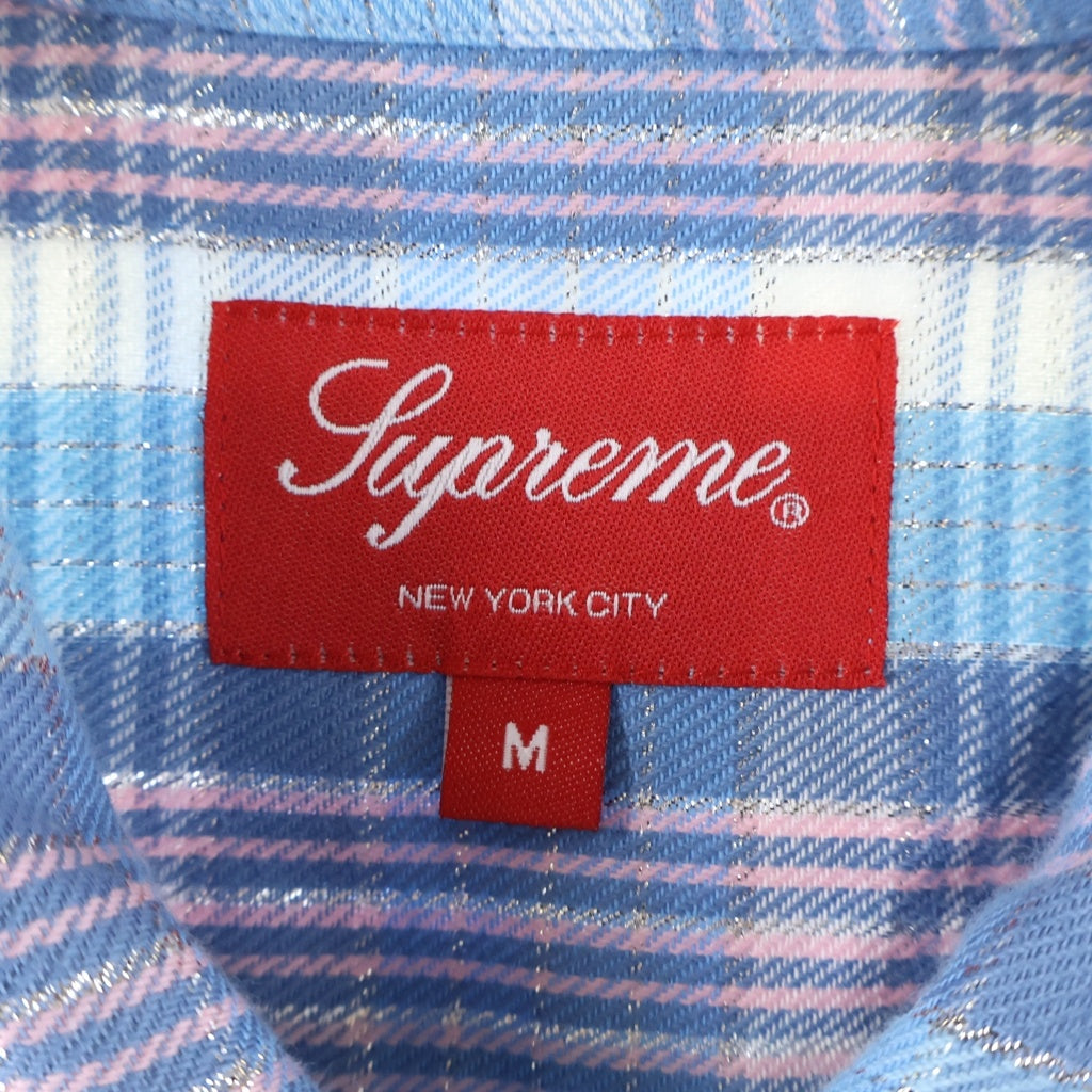 SUPREME(シュプリーム) 23SS Metallic Plaid S/S Shirt メタリック プレイド チェック柄 半袖シャツ ブルー