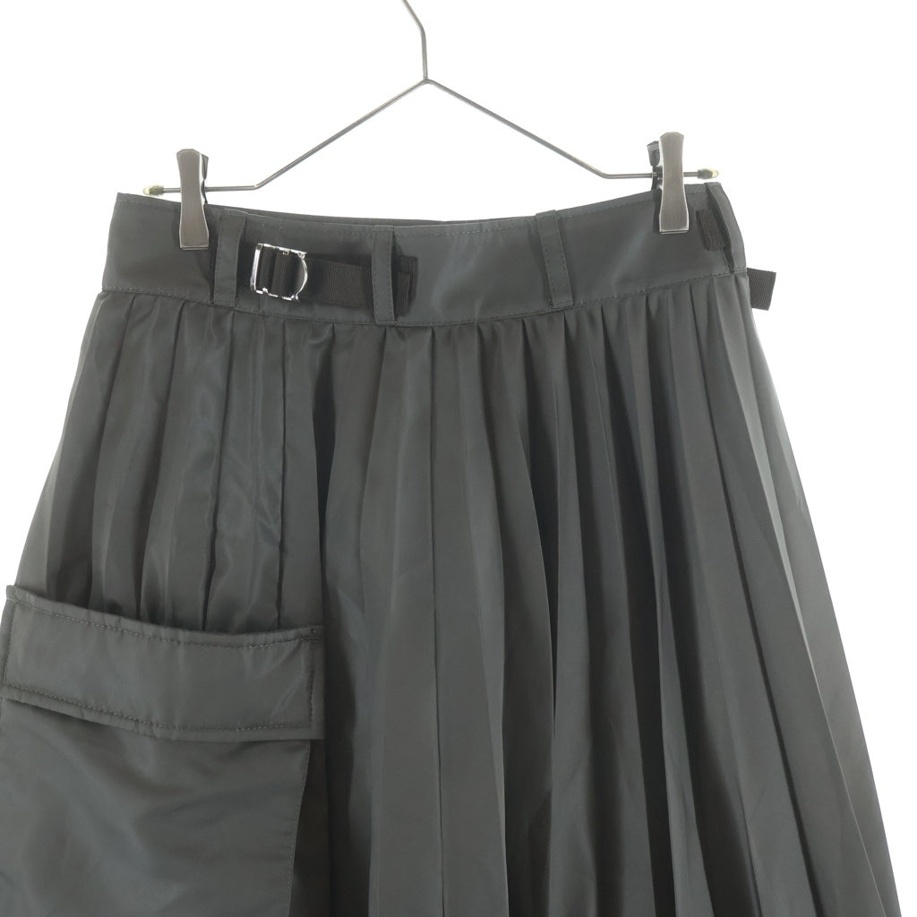 Sacai(サカイ) 24SS Nylon Twill Skirt ナイロン ツイル プリーツ カーゴポケット ロング スカート カーキ レディース 24-07090