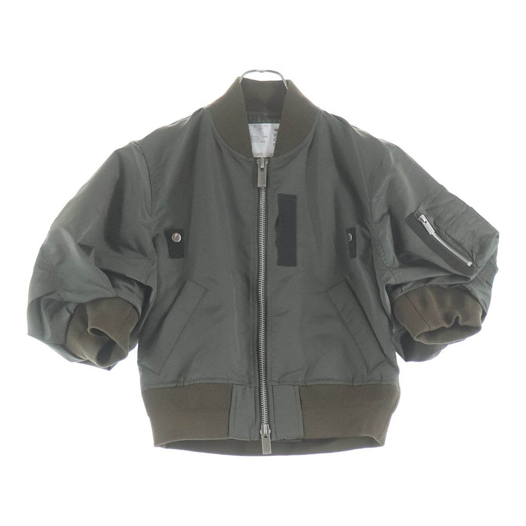 Sacai(サカイ) 24SS Nylon Twill Blouson Jacket ナイロン ツイル 半袖 ジップアップ ブルゾン MA-1 ジャケット カーキ レディース 24-07084