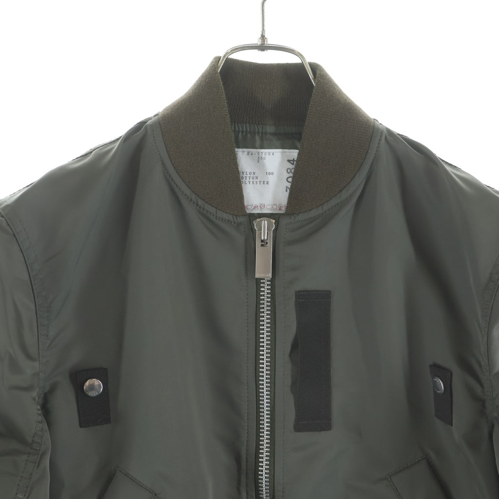 Sacai(サカイ) 24SS Nylon Twill Blouson Jacket ナイロン ツイル 半袖 ジップアップ ブルゾン MA-1 ジャケット カーキ レディース 24-07084