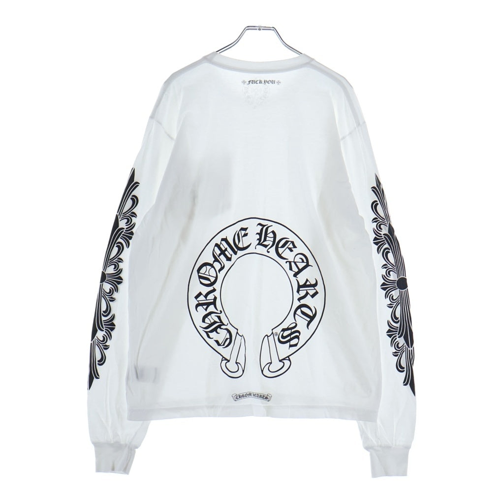 CHROME HEARTS(クロムハーツ) FLRL CRS HORSESHOE L/S バックホースシュー 袖フローラル ロングスリーブ 長袖Tシャツ カットソー ホワイト