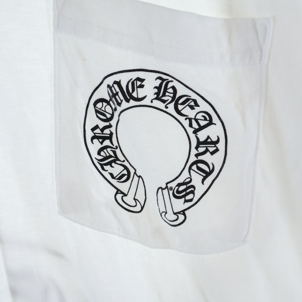 CHROME HEARTS(クロムハーツ) FLRL CRS HORSESHOE L/S バックホースシュー 袖フローラル ロングスリーブ 長袖Tシャツ カットソー ホワイト