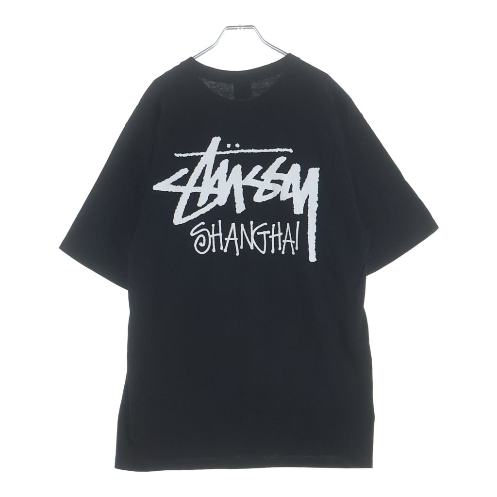 STUSSY(ステューシー) Shanghai Limited ストックロゴ 上海限定 ロゴプリント クルーネック半袖Tシャツ カットソー ブラック