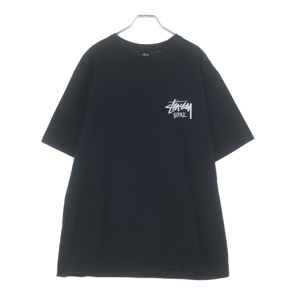 STUSSY(ステューシー) Seoul Limited ストックロゴ ソウル限定 ロゴプリント クルーネック半袖Tシャツ カットソー ブラック