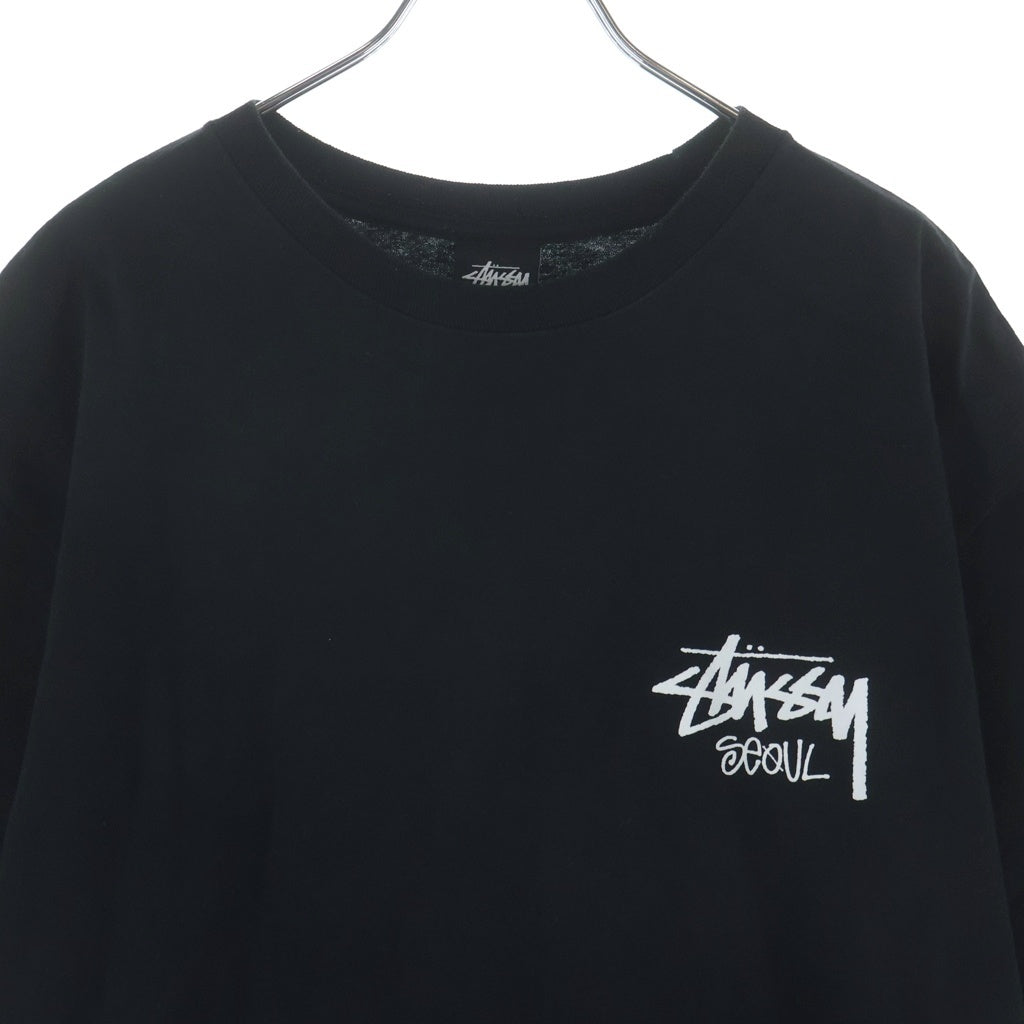 STUSSY(ステューシー) Seoul Limited ストックロゴ ソウル限定 ロゴプリント クルーネック半袖Tシャツ カットソー ブラック