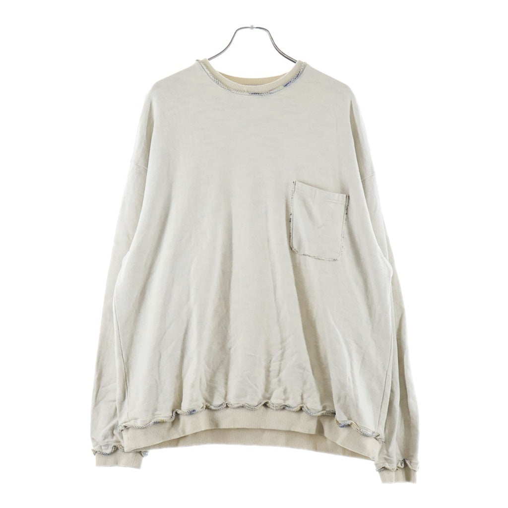 NO BRAND(ノーブランド) TUITACI(ツィタシ) 25SS 裏地メランジ ニット 胸ポケット クルーネック スウェット トレーナー アイボリー T25SS-C06