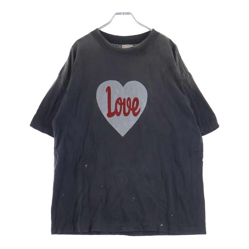 SAINT MICHAEL(セントマイケル) 25SS HEART TEE ヴィンテージ加工 ハートプリント半袖Tシャツ クルーネックカットソー ブラック SM-HR8-0000-001