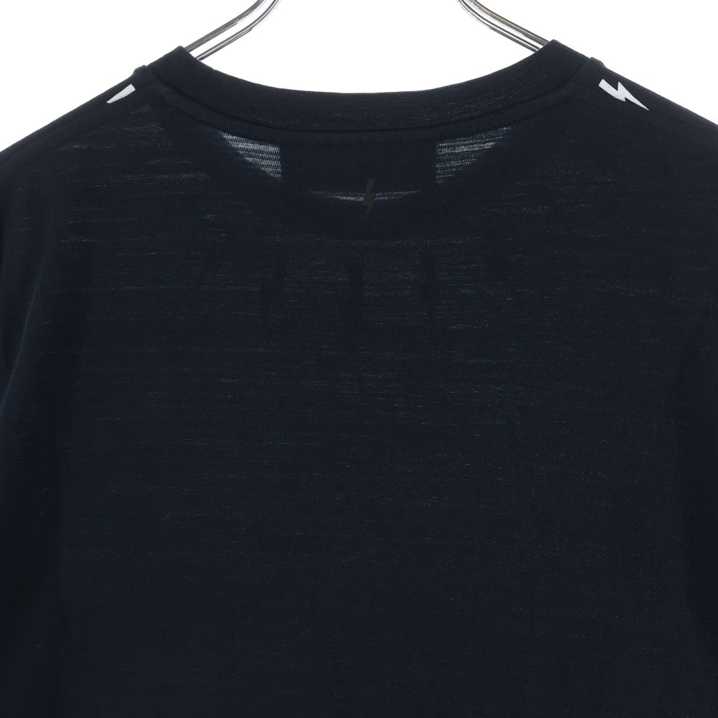 Neil Barrett(ニール バレット) Neck Lightning S/S Tee ネック ライトニング フロントプリント 裾切替 半袖 Tシャツ カットソー ブラック PBJT123S B514S