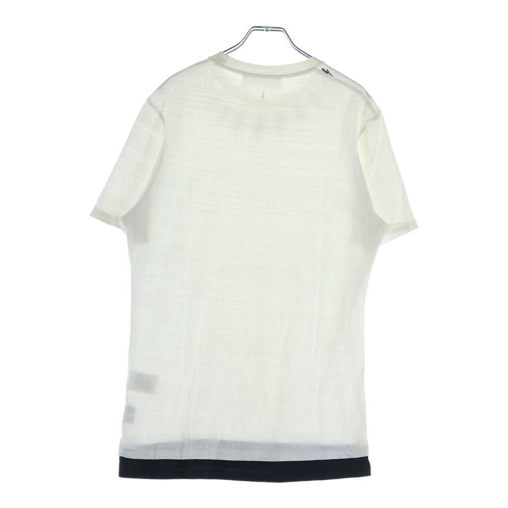 Neil Barrett(ニール バレット) Neck Lightning S/S Tee ネック ライトニング フロントプリント 裾切替 半袖 Tシャツ カットソー ホワイト PBJT123S B514S
